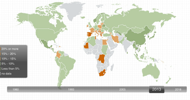 Imagen del día: mapa mundial con las tasas de paro