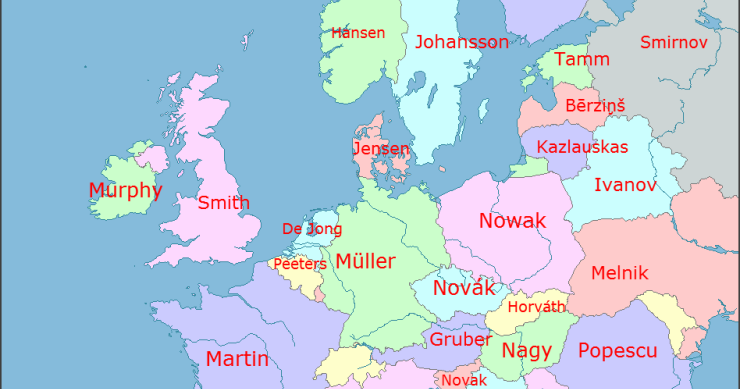 Imagen del día: los apellidos más comunes en los países europeos