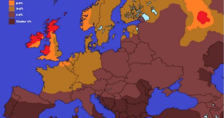 Imagen del día: índice de pelirrojos en Europa