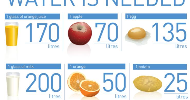 Imagen del día: cuánto agua se usa para crear alimentos que tomamos a diario