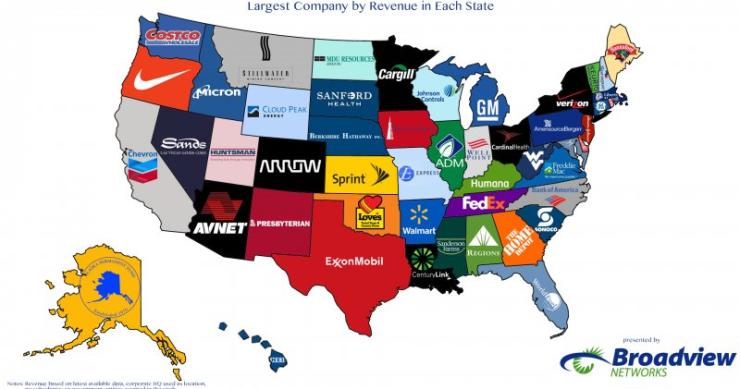 Imagen del día: las compañías que más dinero facturan en cada estado de eeuu