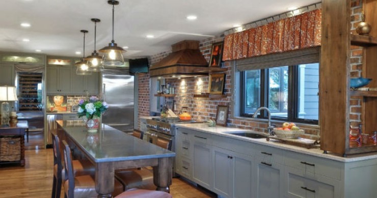 paredes de ladrillo en la cocina. fuente: houzz