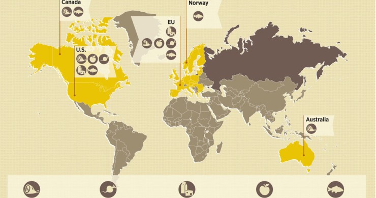 Imagen del día: mapa de los países afectados por el embargo ruso