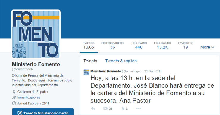 Los 1.000 días de silencio de fomento: es el único ministerio sin actividad en redes sociales