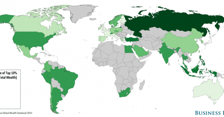 Imagen del día: países en los que la riqueza está en manos solo de un 10% de la gente