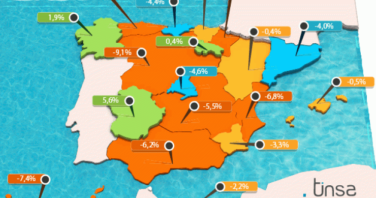 Mapa de las subidas y bajadas del precio de la vivienda en las ccaa entre julio y septiembre