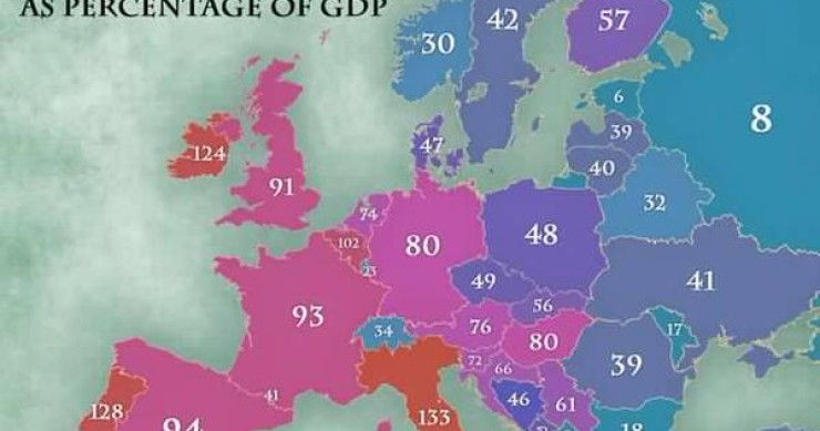 Imagen del día: la deuda pública de los países europeos en relación a su PIB