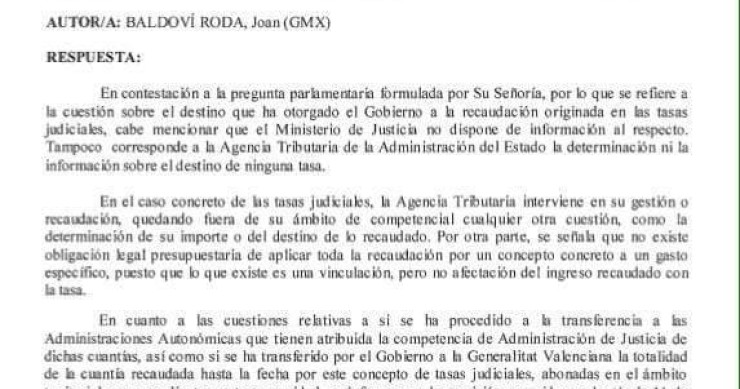 ¿Dónde están los 500 millones recaudados por las tasas judiciales? El Gobierno reconoce que no lo sabe