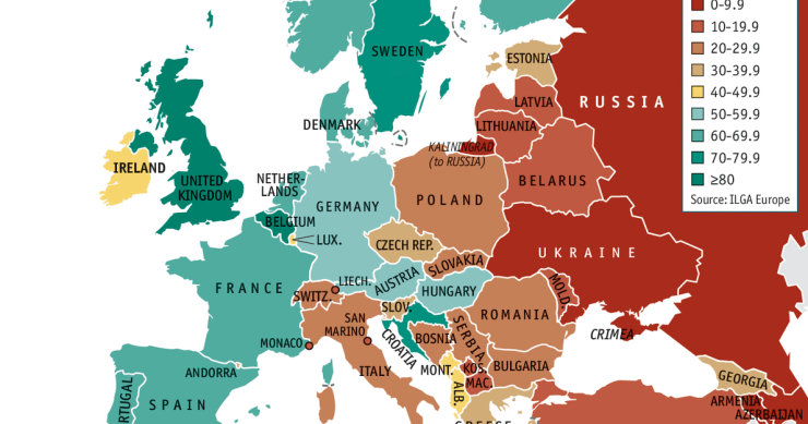 Imagen del día: mapa europeo de la calidad de los derechos de los gays y transexuales en 2015