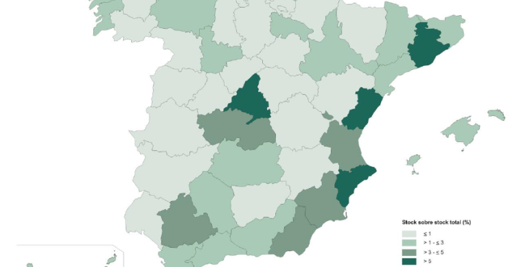 Mapa del stock de vivienda sobre el total