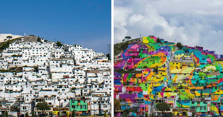 El violento barrio mexicano que busca la paz convirtiendo sus casas en un colorido mural gigante