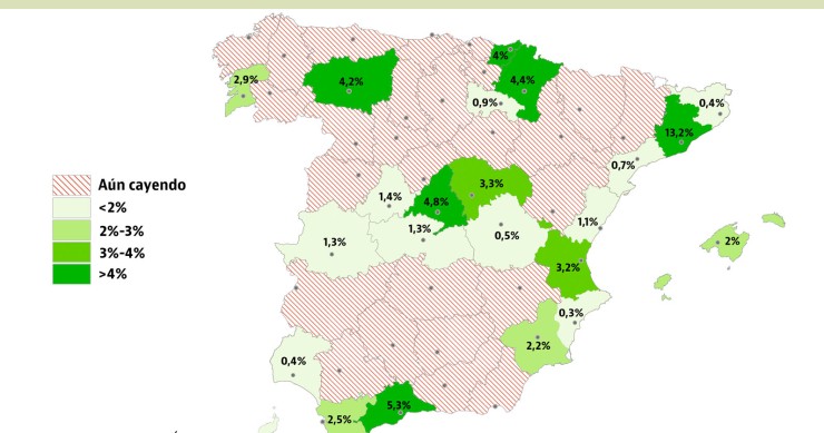 Mapa de la normalización inmobiliaria: solo 5 capitales suben de precio más de un 4% desde mínimos