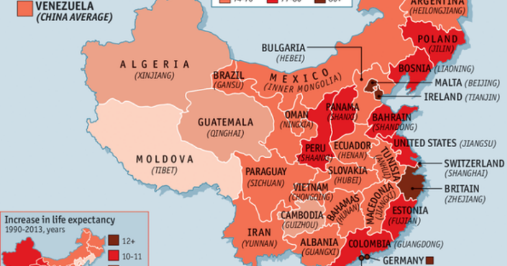 Imagen del día: la esperanza de vida en las regiones chinas y los países a los que se equiparan