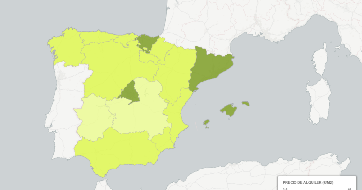 Mapa del alquiler en España por comunidades autónomas, provincias y capitales 
