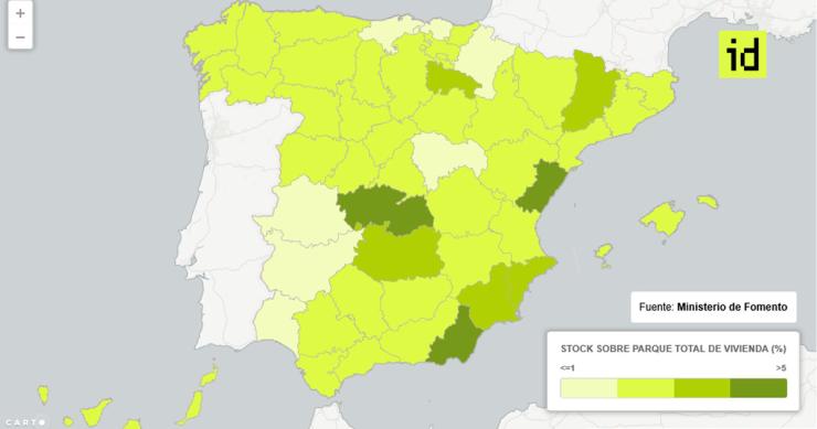 Mapa del stock de vivienda nueva por provincias: baja un 21% desde máximos de 2009