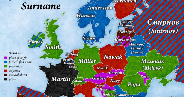 Imagen del dia: el mapa de los apellidos más comunes en Europa 