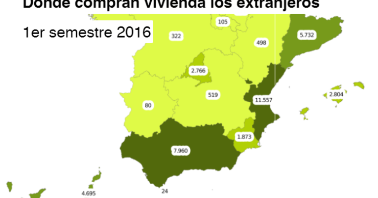 Mapa de dónde compran vivienda los extranjeros en España