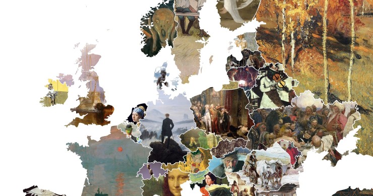 Mapa de Europa con sus obras de arte más famosas