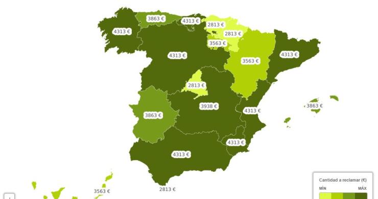 Importe a reclamar de los gastos de una hipoteca por CCAA