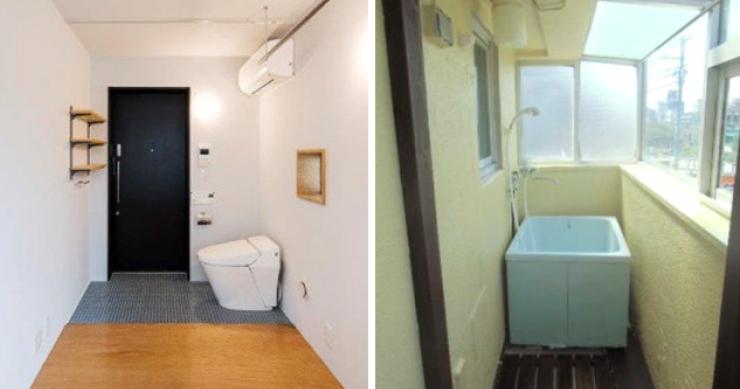 Retrete en la entrada y bañera en la terraza, así son los minipisos en Japón