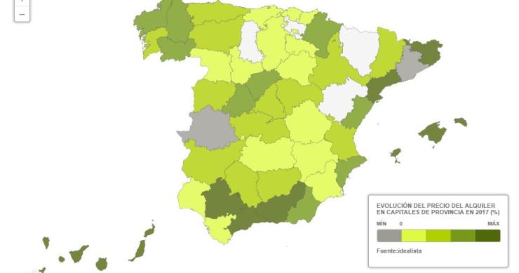 El precio de la vivienda en alquiler sube un 18,4% en 2017: solo Barcelona y Cáceres registran caídas