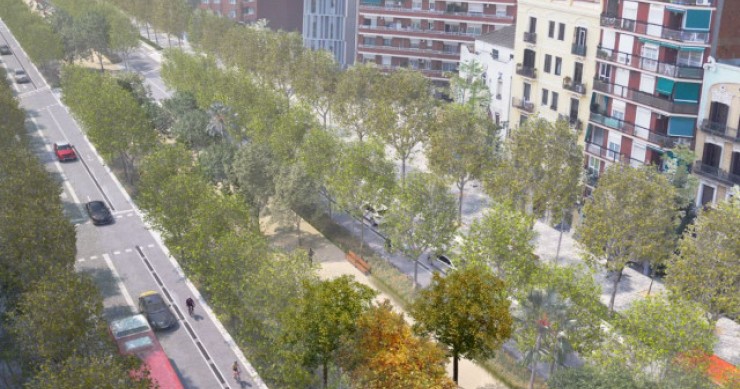 Recreació de la transformació de l'Avinguda Meridiana, a la seva altura amb el carrer Mallorca / Ajuntament de Barcelona