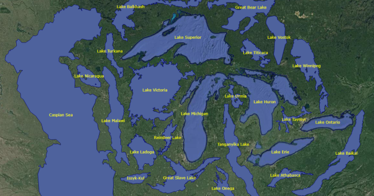 Imagen del día: Los 25 lagos más grandes del mundo vistos a escala
