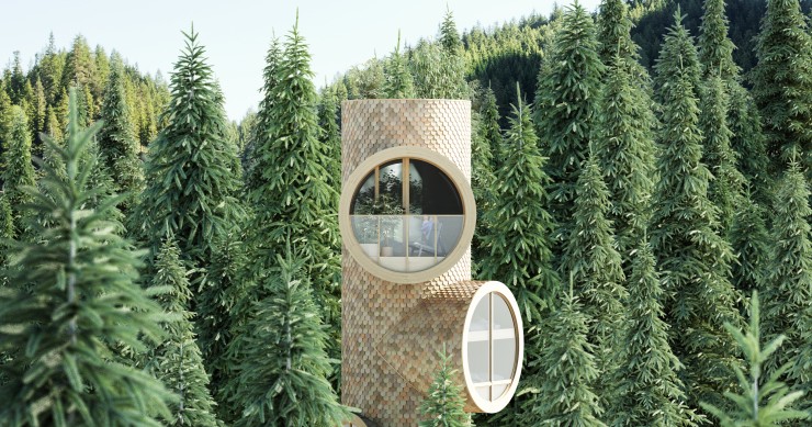 La casa prefabricada más peculiar: tiene forma de periscopio y está sumergida en un mar de árboles