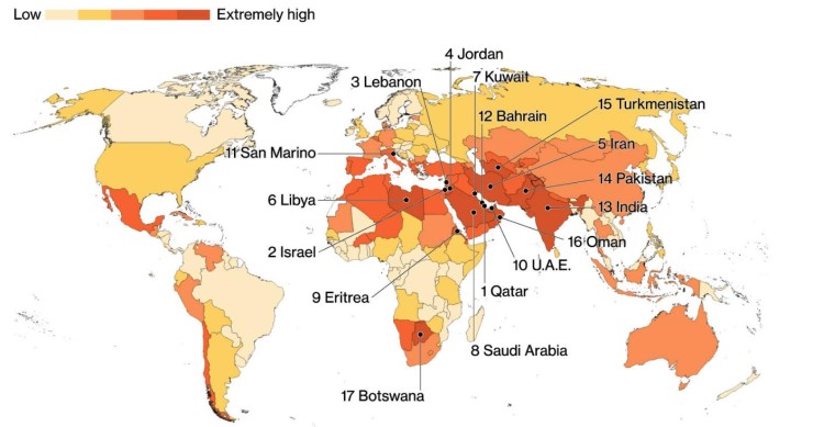Imagen del día: los países con mayor riesgo de sufrir una crisis de agua (España no se salva)