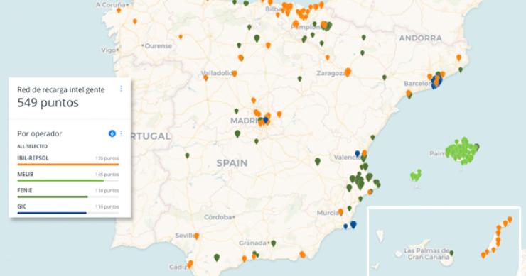 Imagen del día: los puntos de recarga de vehículos eléctricos en España