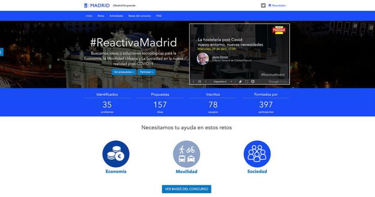 Llega 'Reactiva Madrid', un concurso virtual de ideas sobre movilidad y economía para paliar el covid-19 en la capital