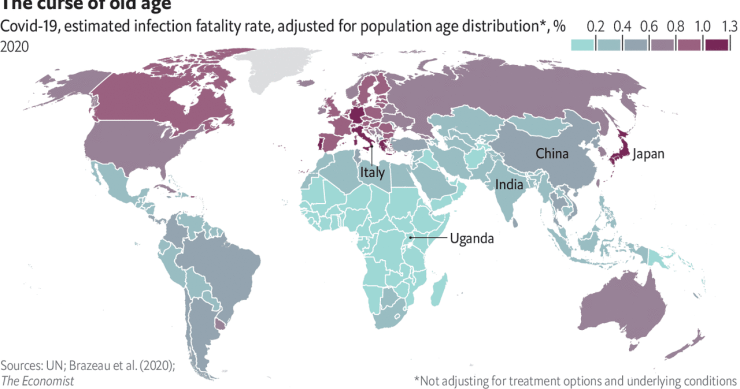 Imagen del día: Los países desarrollados más vulnerables al covid-19 (por la edad de su población)