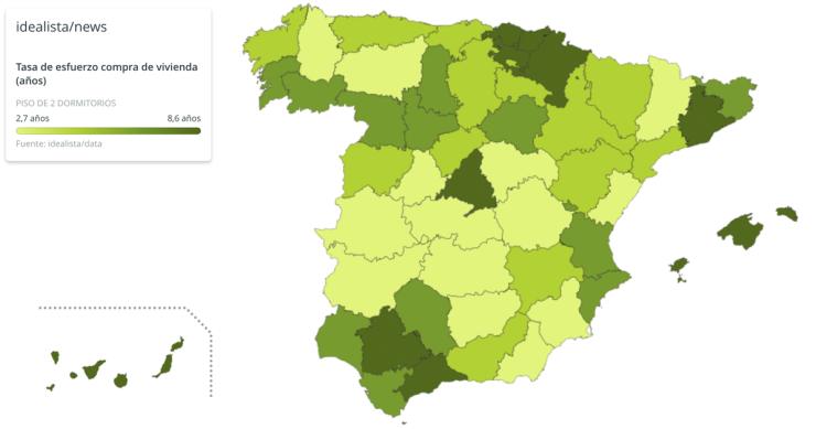 Descubre la tasa de esfuerzo para pagar la vivienda en tu provincia y los años en alquiler para amortizarlo
