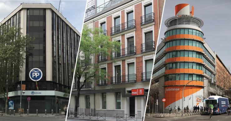 Las sedes de los principales partidos políticos cuestan en el mercado unos 100 millones
