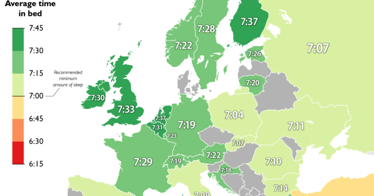Imagen del día: las horas de sueño en los países europeos