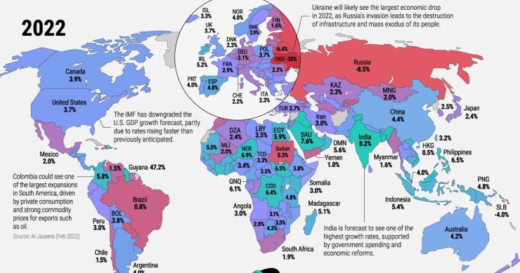 Las previsiones económicas del FMI para 2022, por países