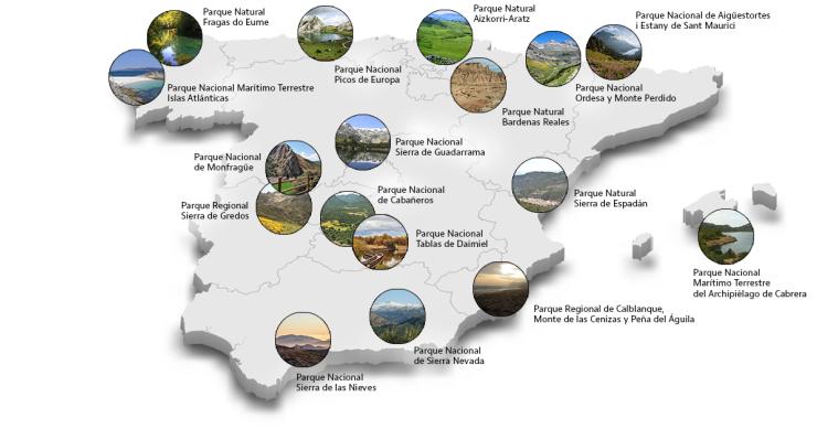 Mapa con los parques naturales más bonitos de España