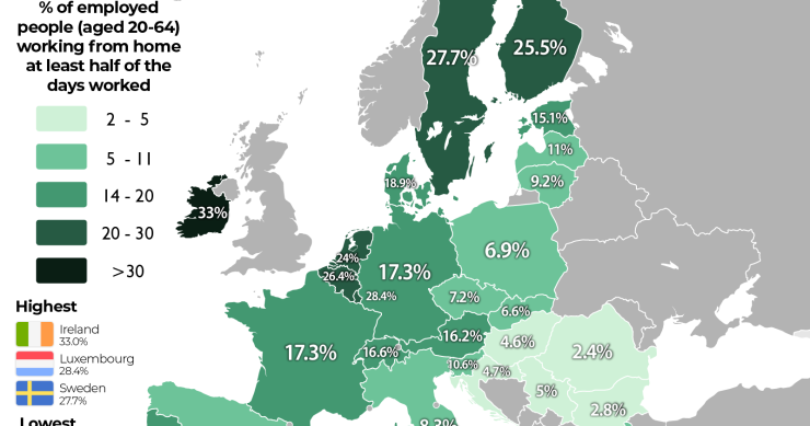 Mapa del teletrabajo en Europa en 2021