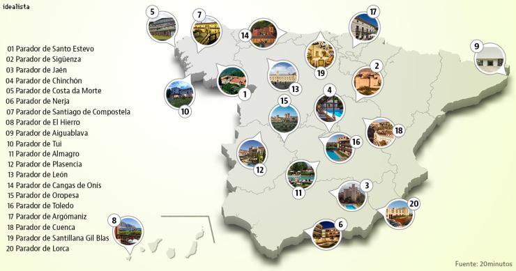 El mapa de los 20 Paradores de España mejor valorados por los usuarios