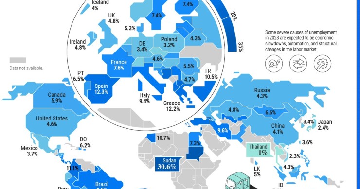 Mapa de las previsiones de desempleo 2023