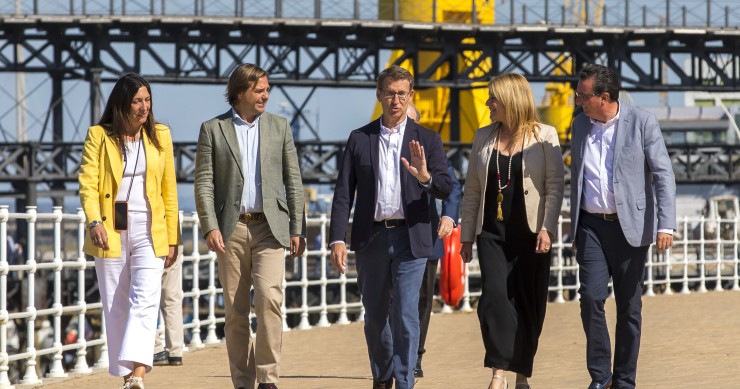 El presidente del Partido Popular de España, Alberto Núñez Feijoo, este jueves en Huelva.