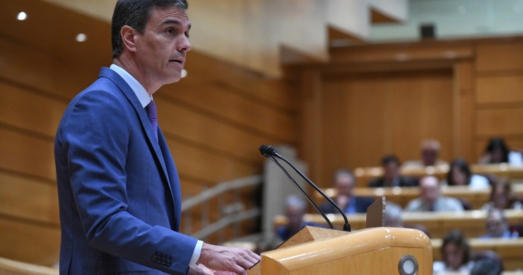 El presidente del Gobierno, Pedro Sánchez, este martes en el Senado.