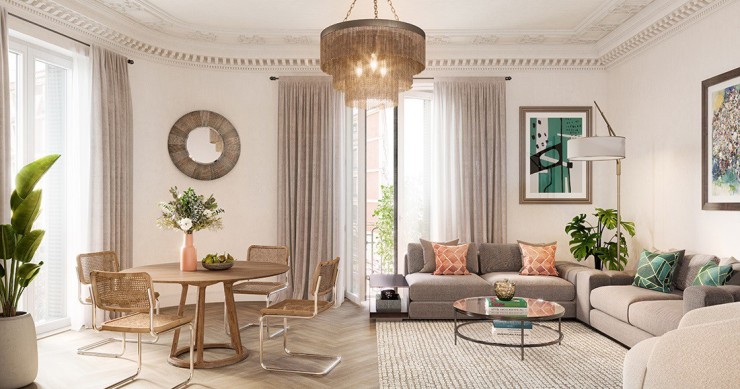 Archivo - Interior de una vivienda en la Gran Vía de Madrid, comercializada por Knight Frank.