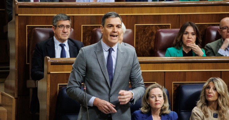 El presidente del Gobierno, Pedro Sánchez, interviene durante una sesión de control al Gobierno