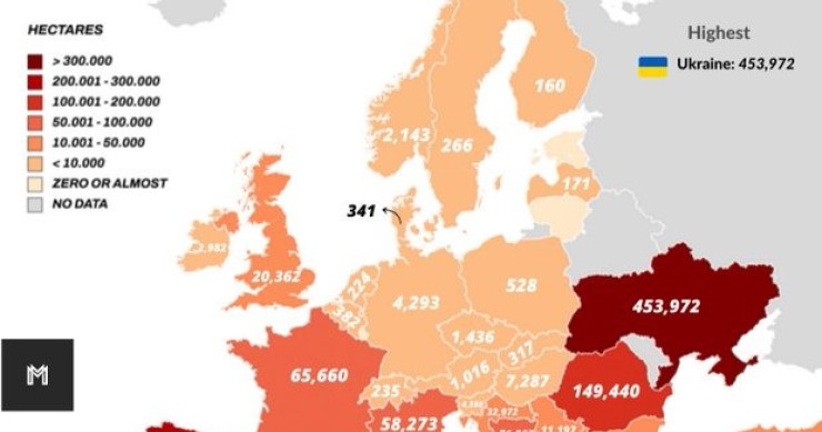 Mapa de Europa con incendios forestales