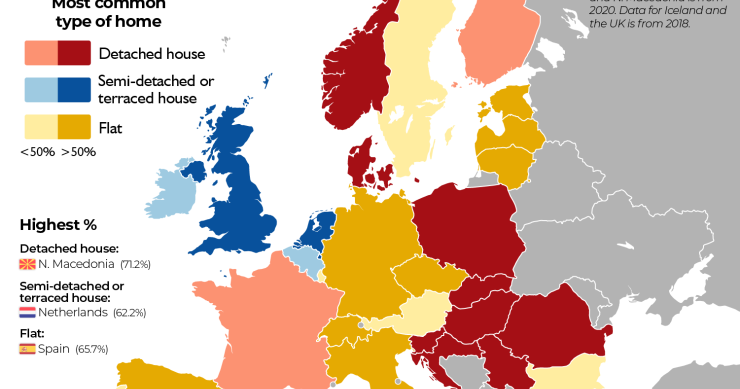 La tipologia abitativa più diffusa in Europa è l'appartamento, con la Spagna in prima linea come paese leader