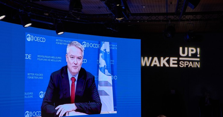 Archivo - El secretario general de la OCDE, Mathias Cormann, realiza por videoconferencia una intervención sobre el mercado laboral en España, durante la quinta y última jornada de la tercera edición del foro 'Wake Up, Spain!', en Casa de América, a 30 de
