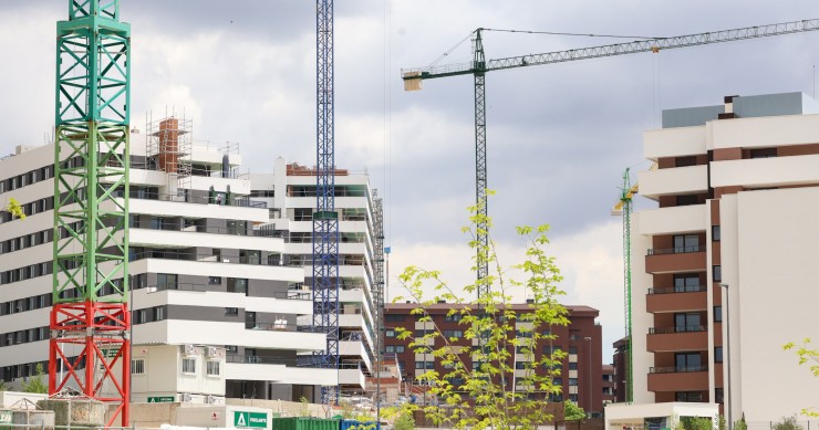 File - Construction of housing, as of June 20, 2024, in Tres Cantos, Madrid (Spain).
