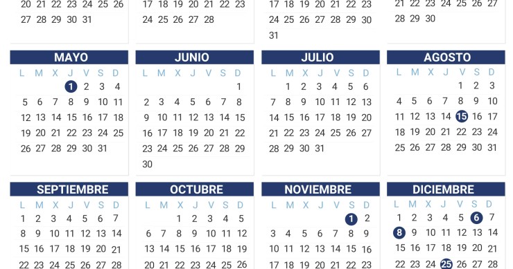 Archivo - Infografía con fechas de festivos no laborables comunes en toda España 2025