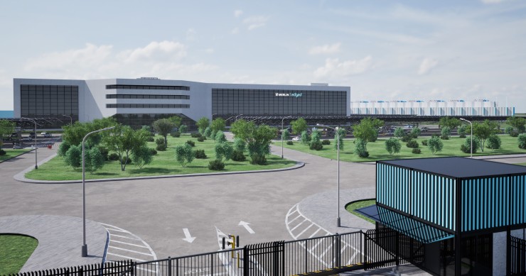 Recreación del campus de centros de datos de Inteligencia Artificial proyectado por Merlin Properties y la Junta de Extremadura en Navalmoral de la Mata.